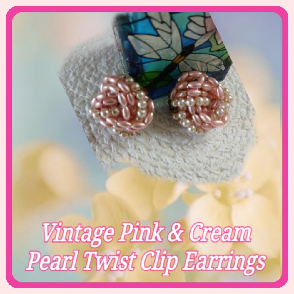 Vintage Pink and Cream Pearl Twist Clip Earrings